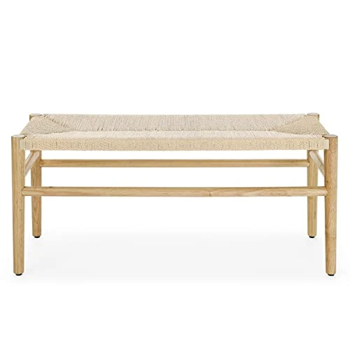 Knocbel Farmhouse Entryway Bench With Woven Rope Top And Solid Wood Frame, Living Room Bedroom End Of Bed Bench, 250lbs Weight Capacity, 39.5" W X 14.5" D X 17.5" H (Natrual) 7 Knocbel Farmhouse Entryway Bench With Woven Rope Top And Solid Wood Frame, Living Room Bedroom End Of Bed Bench, 250lbs Weight Capacity, 39.5" W X 14.5" D X 17.5" H (Natrual) - Image 7