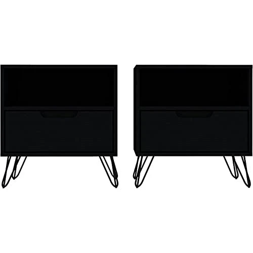 Eden Home Mid-Century Modern Wood 2 PC 1 Drawer Nightstand Set In Black 1 Eden Home Mid-Century Modern Wood 2 PC 1 Drawer Nightstand Set In Black