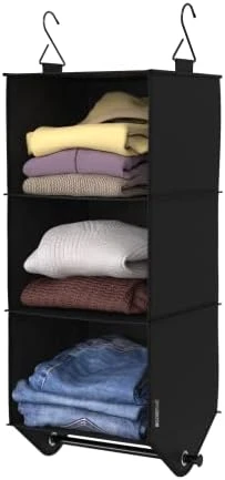 ClosetMaid 4-Shelf Fabric Hanging Closet Organizer With Garment Rod For Shirts, Sweaters, Pants, Hats, Shoes, Purses With Charcoal Black Finish 6 ClosetMaid 4-Shelf Fabric Hanging Closet Organizer With Garment Rod For Shirts, Sweaters, Pants, Hats, Shoes, Purses With Charcoal Black Finish - Image 6