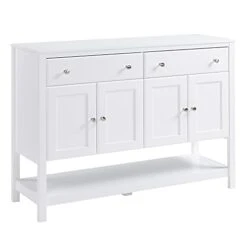 HOMCOM 47" Coffee Bar Cabinet, Sideboard Buffet Cabinet, Accent Kitchen Cabinet With Adjustable Shelves And Drawers For Living Room, White