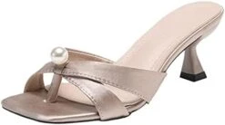 MatureGirl Womens Sandals Comfy Sandals For Women Dressy Summer Heeled Sandals Double Stripe Slide Casual Walking Slip On Slippers Sandals Shoe (Army Green, 8) -Safavieh Furniture 31lX5DIK8 L. AC