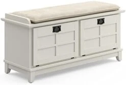 Home Styles Arts And Crafts Cottage Oak Upholstered Bench With Removable Cushion, Dual Drop-down Storage Doors, Framed Doors With Raised Wood, Ash Solids And Veneers Construction, And Black Matte Pulls -Safavieh Furniture 31ldmkaGicL. AC