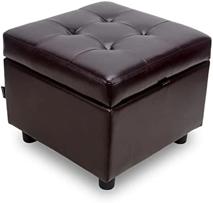 H&B Luxuries Tufted Leather Square Flip Top Storage Ottoman Cube Foot Rest (Black) 6 H&B Luxuries Tufted Leather Square Flip Top Storage Ottoman Cube Foot Rest (Black) - Image 6