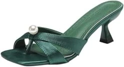 MatureGirl Womens Sandals Comfy Sandals For Women Dressy Summer Heeled Sandals Double Stripe Slide Casual Walking Slip On Slippers Sandals Shoe (Army Green, 8) -Safavieh Furniture 31mSufTXQZL. AC 1