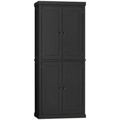 HOMCOM Freestanding Modern 4 Door Kitchen Pantry, Storage Cabinet Organizer With 6-Tier Shelves, And 4 Adjustable Shelves, Black