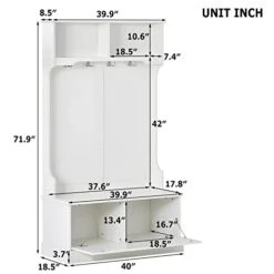TABTAG Entryway Bench With Shoe Cabinet,Hall Tree With Bench And Coat Hooks,3-in-1 Design Storage Bench,Modern Coat Hanger For Livingroom,Hallway,Entrance,Maximum Weight Capacity Of 200lbs