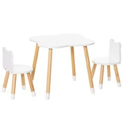 Qaba Wooden Kids Table And Chair Set Ideal For Arts, Meals, Homework, Cute Toddler Activity Table For Age 3 Years+, Grey