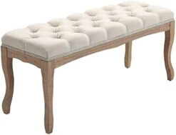 HOMCOM 43" Upholstered Entryway Bench, Linen Fabric Ottoman Stool With Button Tufted Seat, And Rubber Wood Legs For Living Room, Bedroom, Or Hallway, Beige -Safavieh Furniture 31nZwOwIZeL. AC