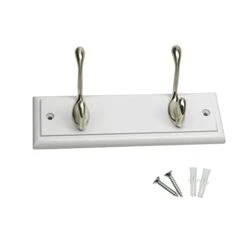 Keypak 2-Hook Wall-Mounted Coat Rack, White, Satin Nickel