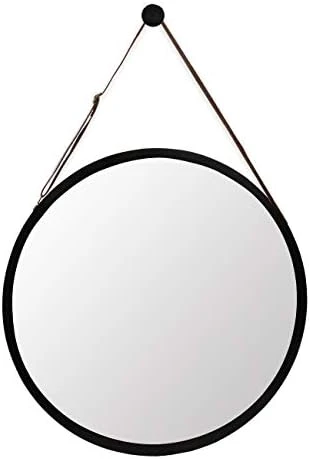 Hanging Round Black Wall Mirror - Circle Bamboo Frame 15 Inch & Adjustable Leather Strap, Makeup Vanity Dressing 6 Hanging Round Black Wall Mirror - Circle Bamboo Frame 15 Inch & Adjustable Leather Strap, Makeup Vanity Dressing - Image 6