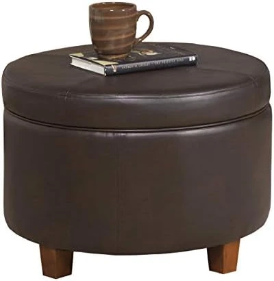 HomePop Round Leatherette Storage Ottoman With Lid, Chocolate Brown Large 7 HomePop Round Leatherette Storage Ottoman With Lid, Chocolate Brown Large - Image 7