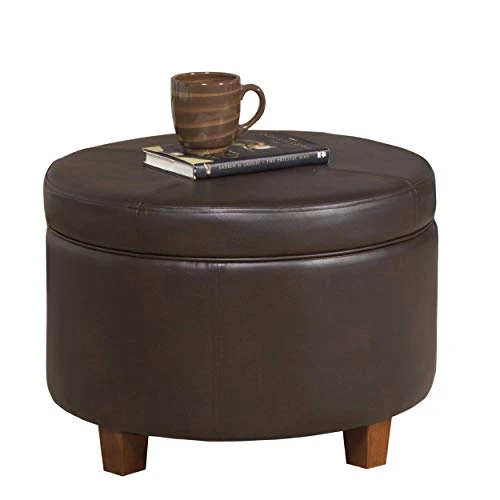 HomePop Round Leatherette Storage Ottoman With Lid, Chocolate Brown Large 1 HomePop Round Leatherette Storage Ottoman With Lid, Chocolate Brown Large