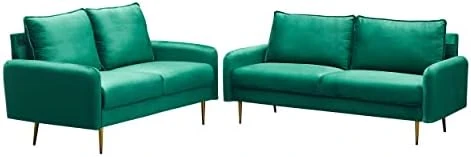 INSTORY Velvet Sofa Set Modern Sofa & Loveseat Set 2 Piece Tufted Couch Set With Metal Legs For Living Room, Office, Bedroom - Ginger 7 INSTORY Velvet Sofa Set Modern Sofa & Loveseat Set 2 Piece Tufted Couch Set With Metal Legs For Living Room, Office, Bedroom - Ginger - Image 7