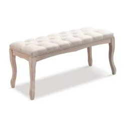 Pellebant Entryway Bench With Tufted Upholstered, Fabric Ottoman Foot Stool End Of Bed, Wood Dining Bench For Bedroom Living Room, Entry, Hallway (Beige)