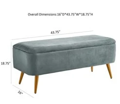 Ball & Cast Upholstered Velvet Storage Bench 44"W X 16"D X 18"H Grey,Golden Powder Coating Legs Set Of 1 -Safavieh Furniture 31oxTV1sB9L