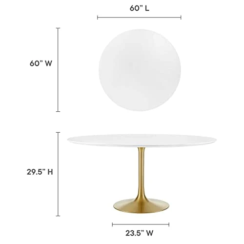 Modway Lippa 60" Mid-Century Modern Dining Table With Round White Top And Pedestal Base In Gold White 1 Modway Lippa 60" Mid-Century Modern Dining Table With Round White Top And Pedestal Base In Gold White