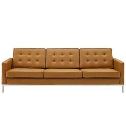 Modway Loft Tufted Button Faux Leather Upholstered Sofa In Silver Tan