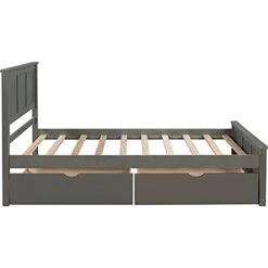 MERITLINE Twin Bed Frames With Headboard, Wood Twin Bed With Storage Drawers Under Bed, Twin Size Platform Bed For Boys And Girls, Grey -Safavieh Furniture 31pvGse1mIL
