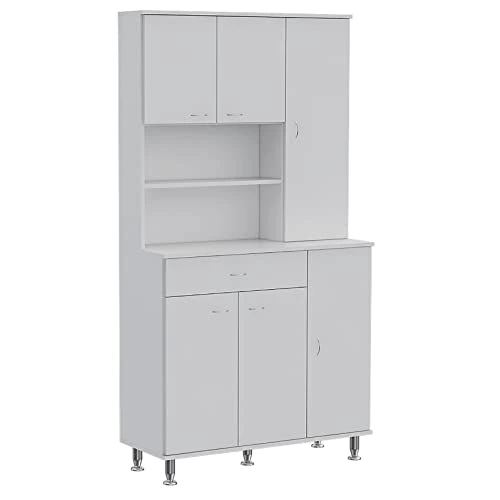 White Tall Wardrobe Cabinet, Kitchen Pantry Cupboard, Storage Buffet Cabinet, Sideboard With 6 Doors And A Drawer, Storage Cabinet For Entryway Dining Room Living Room 5 White Tall Wardrobe Cabinet, Kitchen Pantry Cupboard, Storage Buffet Cabinet, Sideboard With 6 Doors And A Drawer, Storage Cabinet For Entryway Dining Room Living Room - Image 5