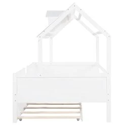 Full Size House Bed With Trundle, Wood Kids Full Bed With Roof And Guardrails, Playhouse Beds Frame Full For Kids, Teen, Toddler, No Box Spring Needed, Easy Assembly (Full, White) -Safavieh Furniture 31q3YLKxQRL