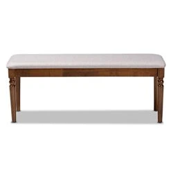 BOWERY HILL Modern Grey Upholstered And Walnut Brown Finished Wood Dining Bench