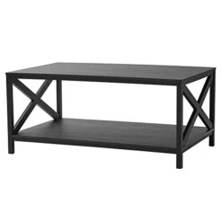 NERDOH Farmhouse X Design Rectangle Coffee Table (Color : Black)