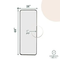 Hamilton Hills 18x48 Inch Metal Black Frame Mirror For Bathroom | Brushed Rectangular Tall Rounded Corner Vanity | 2" Deep Set Design Wall Mirrors Decorative | Hangs Horizontal And Vertical