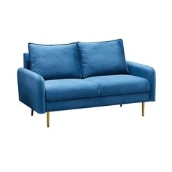 INSTORY Velvet Loveseat Modern Sofa Tufted Couch With Metal Legs For Living Room, Bedroom, Office, Playroom - Prussian Blue