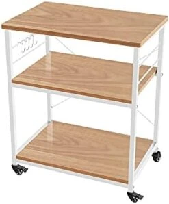 AZL1 Life Concept Rack Utility Microwave Oven Stand Workstation Shelf, 23.7inch Movable 3 Tier Kitchen Cart,Light Walnut -Safavieh Furniture 31ri2QBKAwL. AC