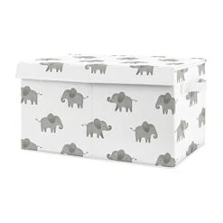 Sweet Jojo Designs Grey And White Elephant Boy Or Girl Small Fabric Toy Bin Storage Box Chest For Baby Nursery Or Kids Room - Gray Watercolor Safari Jungle Animal