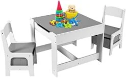 Arlopu Kids Table And 2 Chairs Set, 3-in-1 Wooden Activity Table, W/Detachable Storage Drawer, Drawing Reading Black Board Desk, Art Craft, Playroom, Nursery, Toddler Table And Chair Set (Off-White) -Safavieh Furniture 31ryTBv5xOL. AC