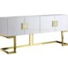Meridian Furniture Beth Collection Modern | Contemporary Sideboard Buffet, Rich Gold Stainless Steel Base, White Laquer Finish, 64" W X 18" D X 31" H, Cabinet
