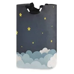 OREZI Moon Stars And Clouds The Midnight Sky Laundry Hamper,Waterproof And Foldable Laundry Bag With Handles For Baby Nursery College Dorms Kids Bedroom Bathroom