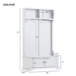 Gosuna Hall Tree Storage Bench 3-in-1 Entryway Coat Rack With 4 Double Hooks Wood Entryway Bench With Storage (White) -Safavieh Furniture 31sJ733llvL 1