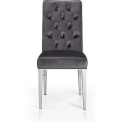 Meridian Furniture Juno Collection Modern | Contemporary Velvet Dining Chair With Luxurious Deep Tufting And Polished Chrome Metal Legs, Set Of 2, 19" W X 25" D X 42" H, Grey -Safavieh Furniture 31sXBkR9PiL