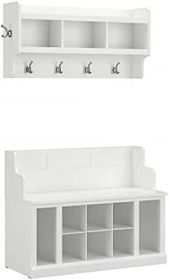 Bush Furniture Woodland Entryway Bench With Shelves And Wall Mounted Coat Rack, 40W, Cape Cod Gray -Safavieh Furniture 31sih97YKcL. AC