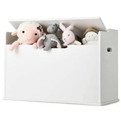 GENERIC Wooden Toy Box/Bench With Safety Hinged Lid ,Toys Organizer , Gift For Kids, 30 X 15.5 X 20.5 (White),hy616