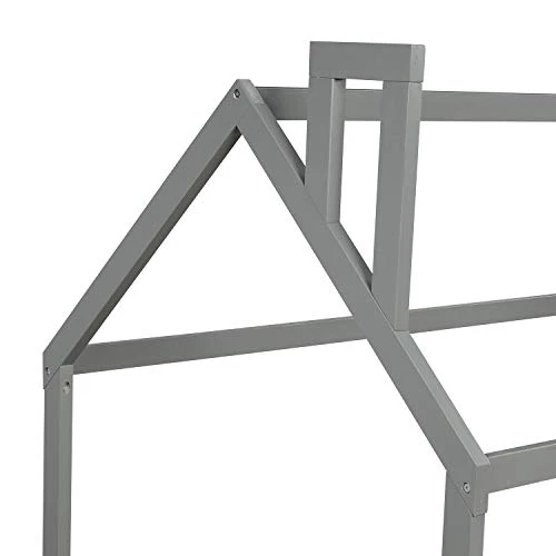 Merax Twin Size Wooden House Bed Frame With Fence-Shaped Guardrail For Teens, Girls, Boys, Gray 5 Merax Twin Size Wooden House Bed Frame With Fence-Shaped Guardrail For Teens, Girls, Boys, Gray - Image 5