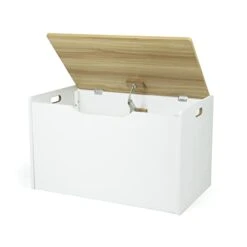 Humble Crew Expedition Hinged Toy Storage Chest With Lid, White & Natural Wood -Safavieh Furniture 31swEvOId9L