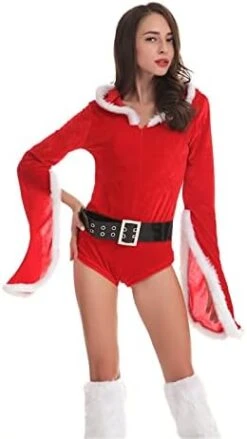 MatureGirl Women's Christmas Snap Crotch Lingerie Sexy Plush Bodydolls Long Sleeve Hooded Underwear With Belt & Foot Cover Plus Size Nightshirts For Women 3X (Red, One Size) -Safavieh Furniture 31t JALVKkL. AC