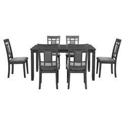 Merax 7-Piece Farmhouse Rustic Wooden Dining Set, Rectangular Table With 6 Padded Chairs, Gray 19 Merax 7-Piece Farmhouse Rustic Wooden Dining Set, Rectangular Table With 6 Padded Chairs, Gray -Safavieh Furniture 31thGtaZhpL