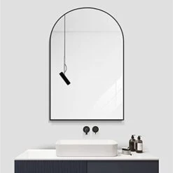 SHIGAKEN 24"x36" Arch Wall Mirror, Arched Bathroom Mirror, Vanity Mirror, For Bathroom, Bedroom, Entryway, Arched Mirror -Black