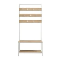 Linon Natural Wooden Topped Bench And Shelf With Multiple Hanging Hooks Shaymus White Metal Hall Tree, White & Natural -Safavieh Furniture 31uLlD9DDWL