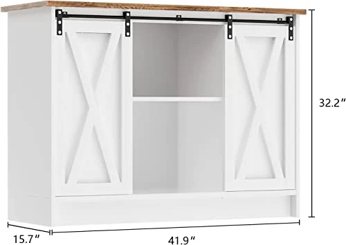 Farmhouse Coffee Bar Cabinet, 42’’ Kitchen Buffet Sideboard Cabinet With Storage, White Coffee Bar Buffet Cabinet With Sliding Barn Door, Coffee Bar Table With Adjustable Shelf For Living Dining Room 2 Farmhouse Coffee Bar Cabinet, 42’’ Kitchen Buffet Sideboard Cabinet With Storage, White Coffee Bar Buffet Cabinet With Sliding Barn Door, Coffee Bar Table With Adjustable Shelf For Living Dining Room - Image 2