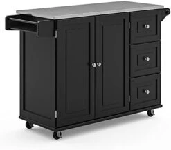 Homestyles Kitchen Cart With Stainless Steel Metal Top, Rolling Mobile Kitchen Island With Storage And Towel Rack, 54 Inch Width, Black -Safavieh Furniture 31uvwsUZ5L. AC