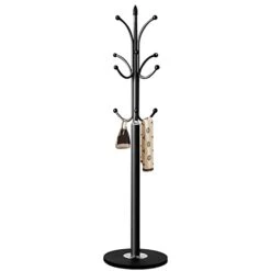 Tenkovic Freestanding Metal Coat Rack Stand, Quartz Base Hall Tree With 12 Hooks, Coat Hanger For Entryway, Hallway (Black)