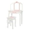 Kids Play Vanity Table And Chair Vanity Set, Dressing Table And Writing Desk, Makeup Dressing Table With 1 Storage Drasser Three Folding Mirrors Children Girls