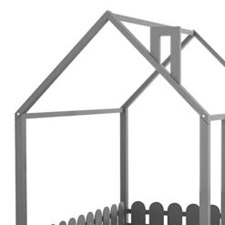 Full Size House Bed With Fence,Wood Toddler Floor Bed Frame With Roof For Kids, Teens, Girls, Boys,Easy Assembly,Grey -Safavieh Furniture 31vn9vBXV0L