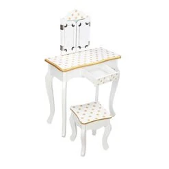 Kids Vanity Table & Stool Set With Mirror, 2 In 1 Princess Makeup Dressing Table W/ Drawer & Detachable Top, Dressing Table Princess Makeup W/ 2 180° Folding Mirror For Age 3-12 Girls, White+Yellow 12 Kids Vanity Table & Stool Set With Mirror, 2 In 1 Princess Makeup Dressing Table W/ Drawer & Detachable Top, Dressing Table Princess Makeup W/ 2 180° Folding Mirror For Age 3-12 Girls, White+Yellow -Safavieh Furniture 31wgdeR7JYL 1