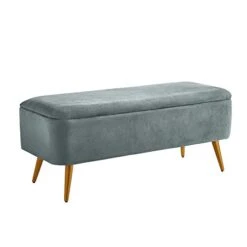 Ball & Cast Upholstered Velvet Storage Bench 44"W X 16"D X 18"H Grey,Golden Powder Coating Legs Set Of 1